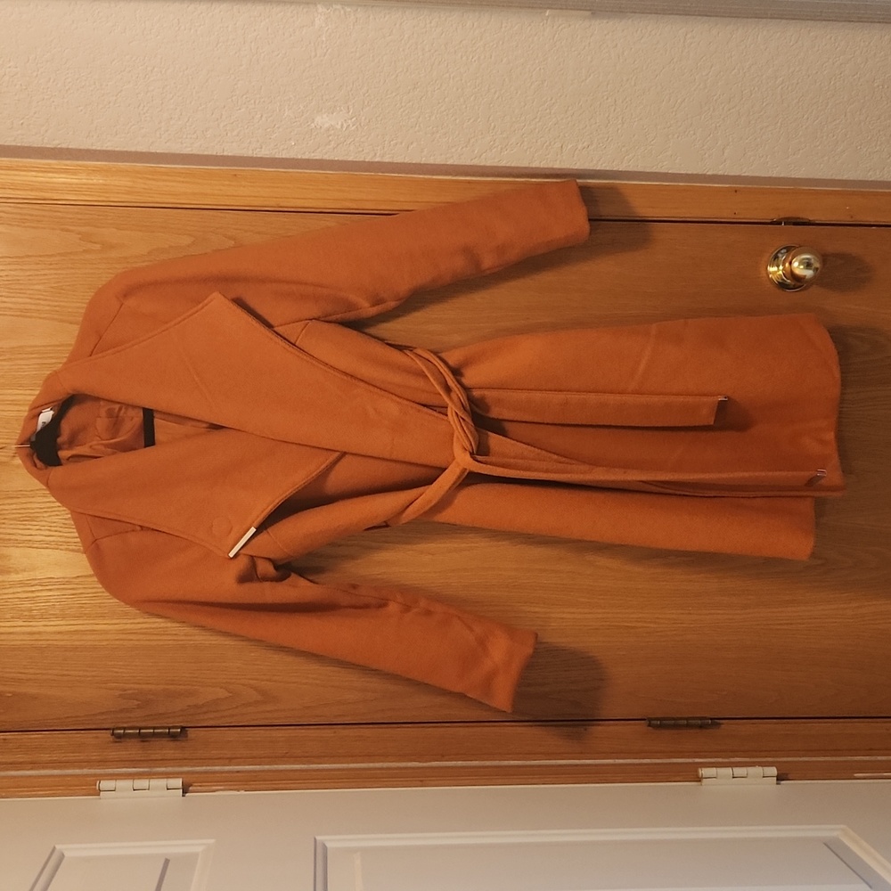 JustFab Long Wrap Coat Autumn Orange